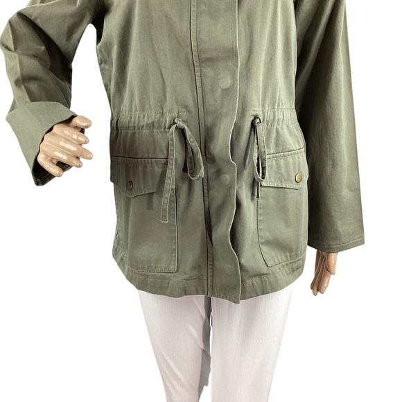 LOFT Olive Green Utility Jacket Embroidered Zip Front M - Picture 3 of 7